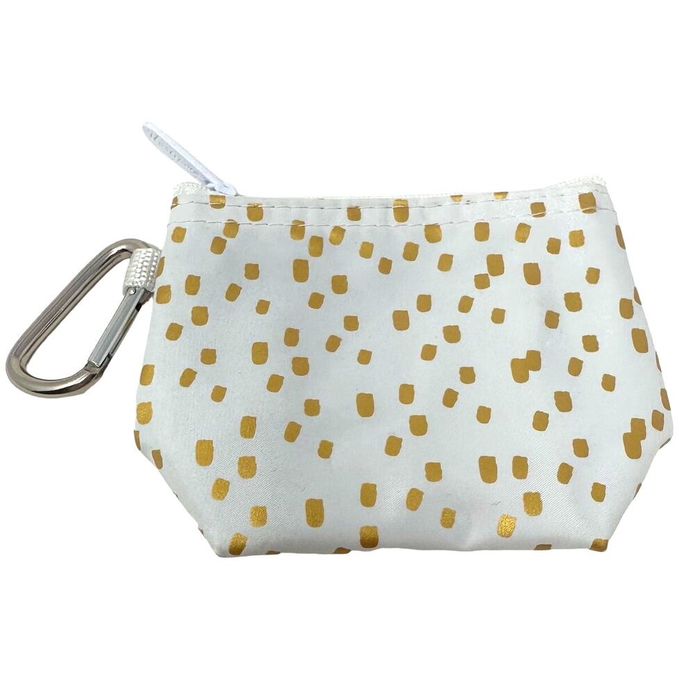 Thirty One Gifts White &‎ Gold Makeup Bag Zipper Clip Cute Compact Travel Purse